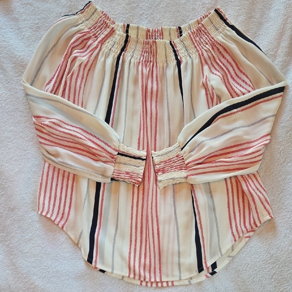 Express XS smock neck balloon sleeve blouse w/Red, White Blue Stripes July 4th!! - Picture 1 of 7